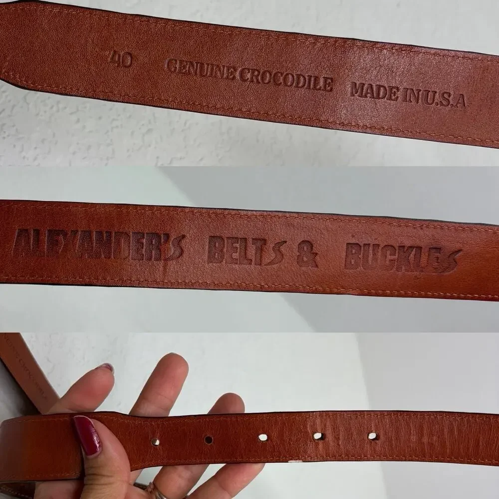 Alexander’s Belts & Buckles Crocodile Brown Belt BLANK Size 40 Sterling Silver